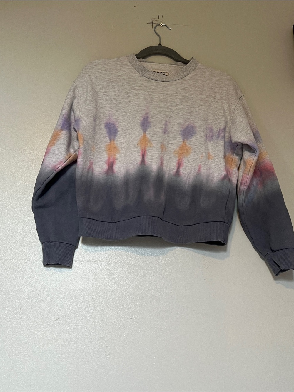 Blanknyc Tie-Dye Ombre Crewneck Sweat shirt- Light Gray & multi color